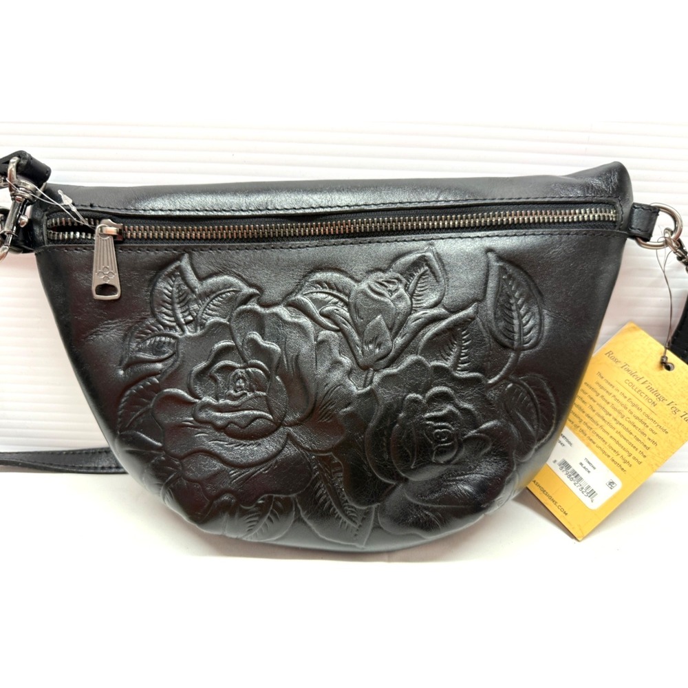 Patricia Nash Tinchi Leather Convertible Crossbody TOOLED BLACK   FANNY PACK